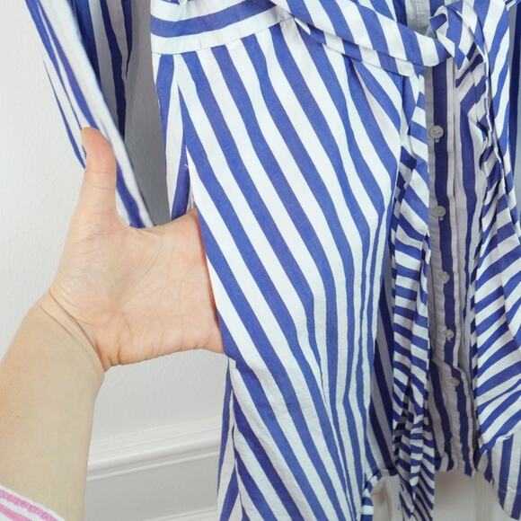 J Crew Striped Shirtdress 14 Blue White Belted Midi A Line Preppy Cotton Classic - Picture 6 of 11